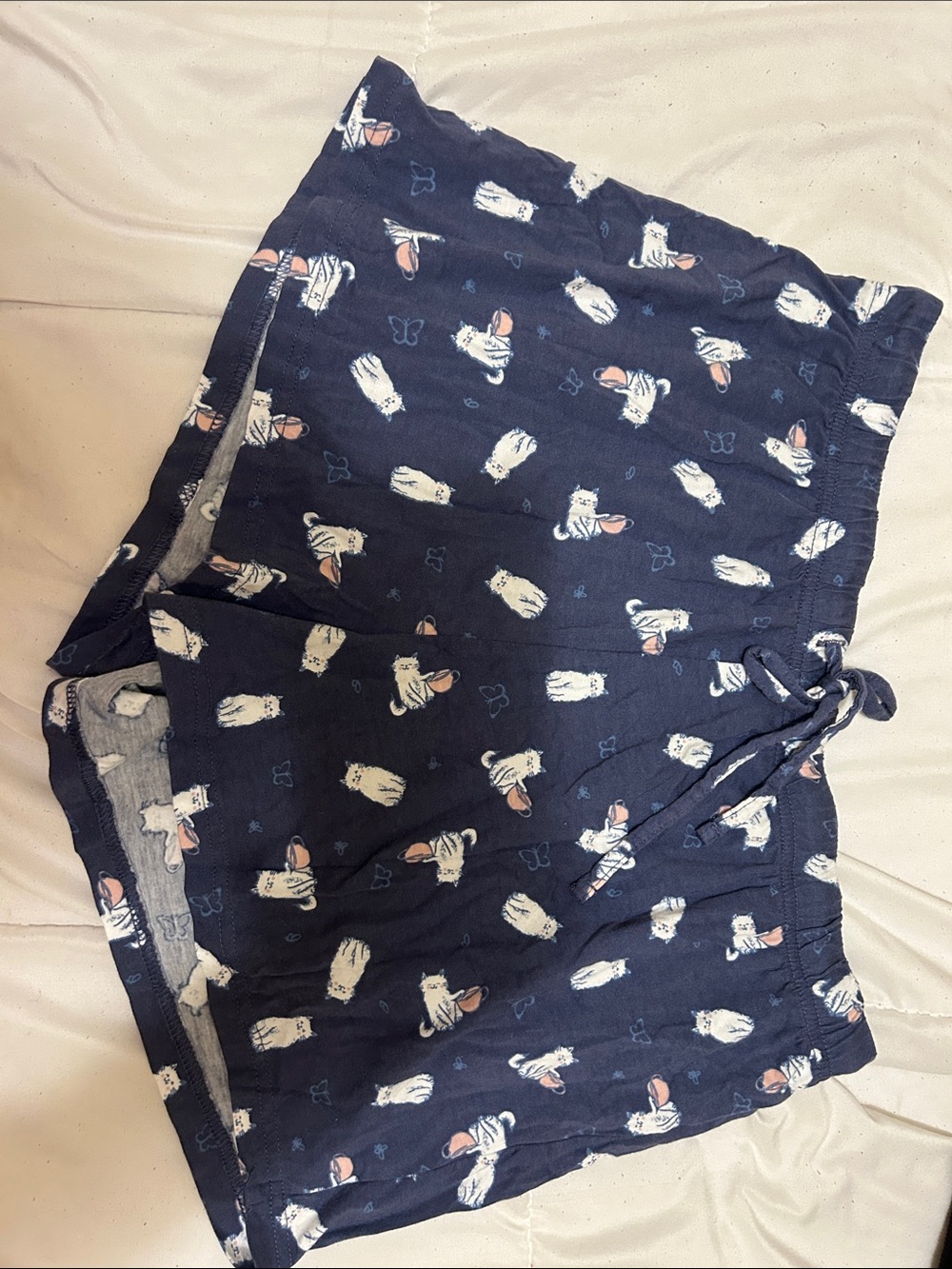 La Vie En Rose Navy and White Cat Print Pajama Shorts